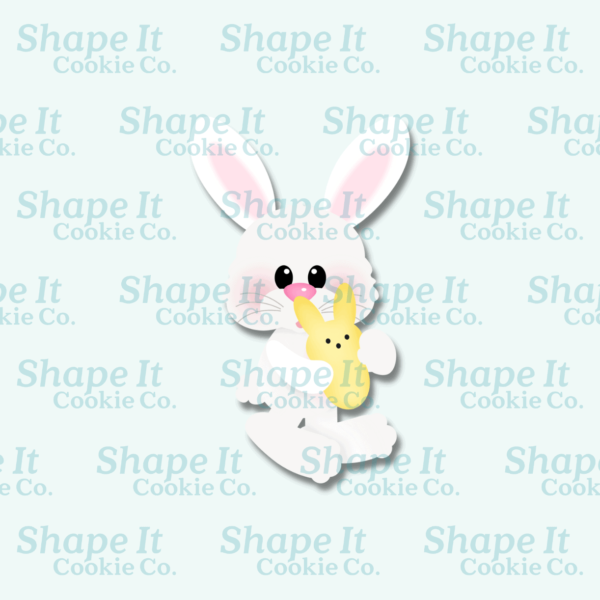 Bunny holding yellow peeps marshmallow bunny cookie cutter image for Shape It Cookie Co.