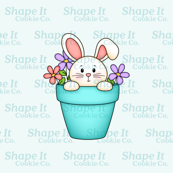 Easter bunny inside blue pot with flowers cookie cutter image for Shape It Cookie Co.