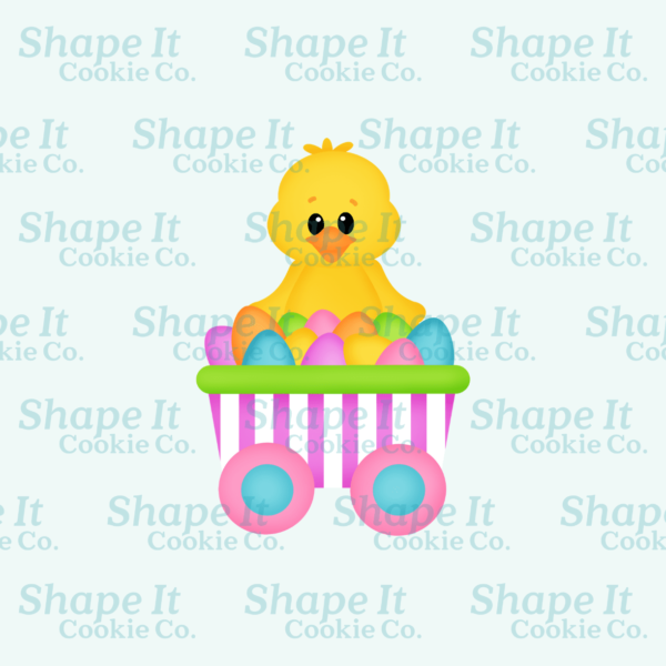 Cute chick inside a cart with eggs cookie cutter image for Shape It Cookie Co.
