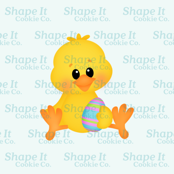 Easter chick holding egg cookie cutter image for Shape It Cookie Co.