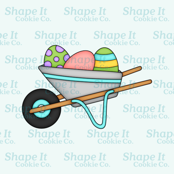 Easter eggs in a metal wheelbarrow cookie cutter image for Shape It Cookie Co.
