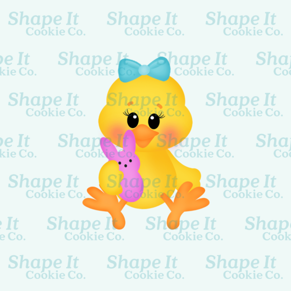 Easter girl chick holding purple peeps marshmallow bunny cookie cutter image for Shape It Cookie Co.