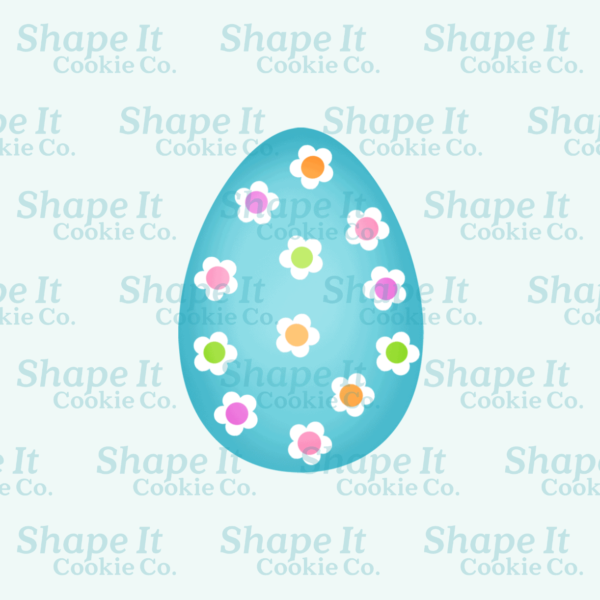 Long turquoise easter egg with flowers cookie cutter image for Shape It Cookie Co.