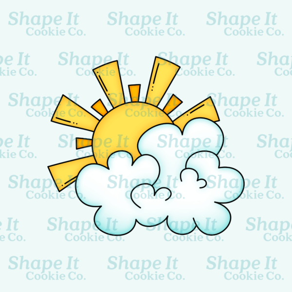 Partly cloudy sun and cloud cookie cutter image for Shape It Cookie Co.