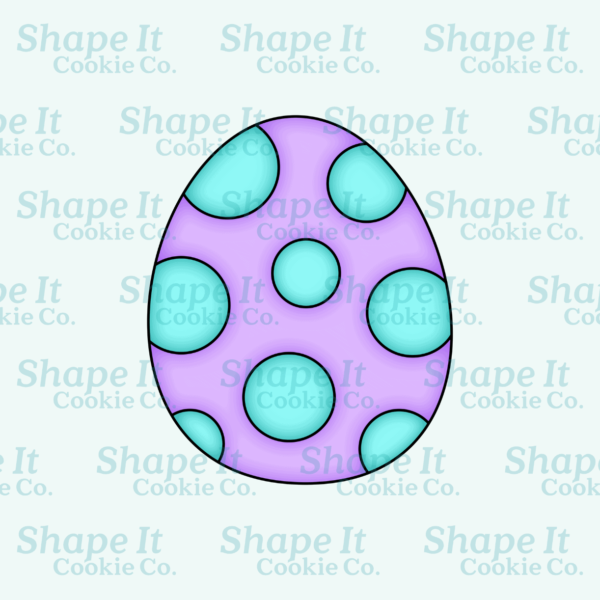 Round purple Easter egg with aqua dots cookie cutter image for Shape It Cookie Co.
