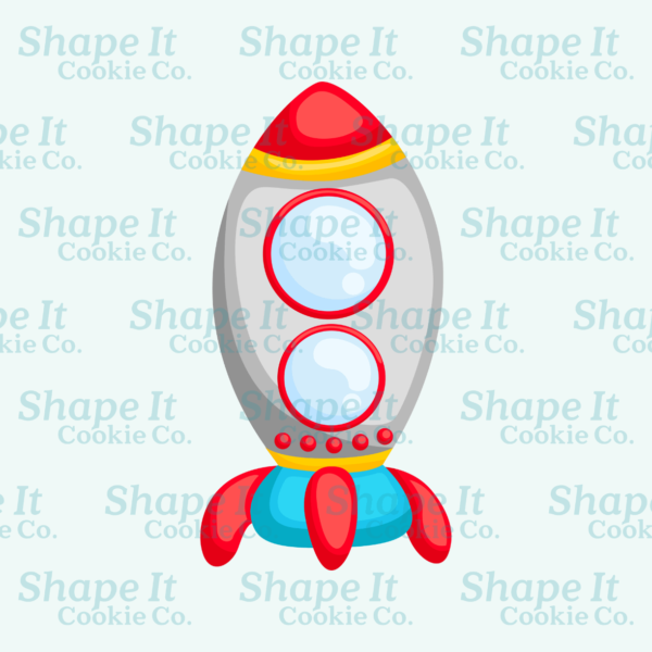 Red, gray and blue space shuttle cookie cutter image for Shape It Cookie Co.