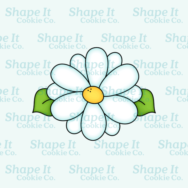 Spring daisy flower with two leaves cookie cutter image for Shape It Cookie Co.