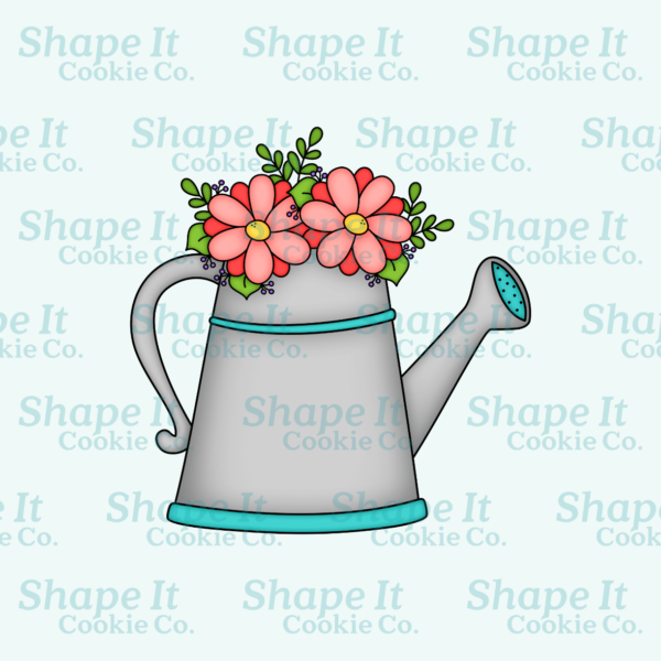 Spring flowers inside a metal watering pot cookie cutter image for Shape It Cookie Co.