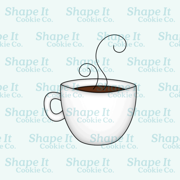 White coffee cup with steam cookie cutter image for Shape It Cookie Co.