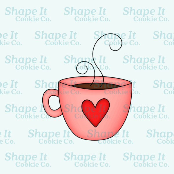 Valentine heart coffee cup with steam cookie cutter image for Shape It Cookie Co.