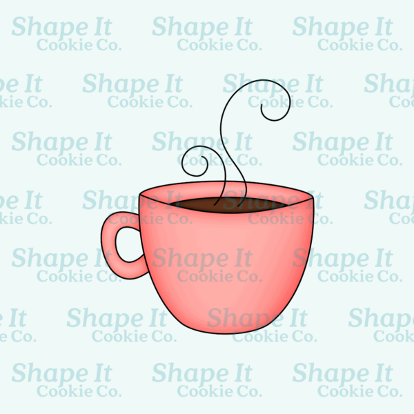 Pink coffee cup with steam cookie cutter image for Shape It Cookie Co.