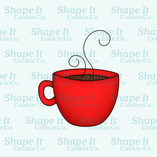 Red coffee cup with steam cookie cutter image for Shape It Cookie Co.