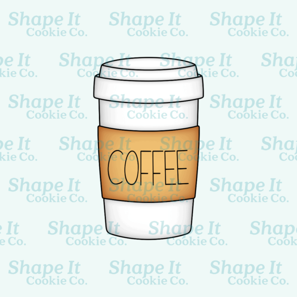 Paper coffee cup with brown sleeve cookie cutter image for Shape It Cookie Co.